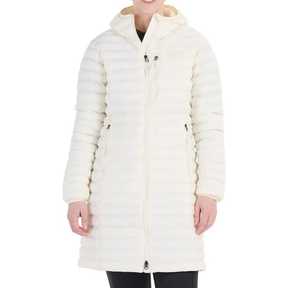 Marmot Echo Featherless Hooded Puffer Coat in Cream Size Medium